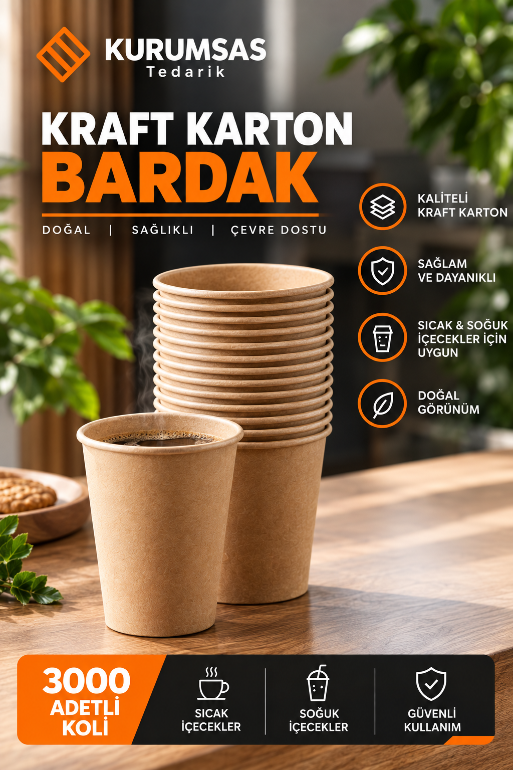 7 oz Kraft Karton Bardak — 3000 Adetli Koli